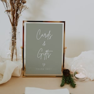 Cards and Gifts Sign Printable Sage Green Minimalist Wedding Sign Baby Shower Sign Bridal Shower Gift Sign Cards + Gifts | Lia