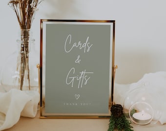 Cards and Gifts Sign Printable Sage Green Minimalist Wedding Sign Baby Shower Sign Bridal Shower Gift Sign Cards + Gifts | Lia