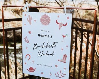 Cowgirl Bachelorette Sign Template Disco Cowgirl Bachelorette Welcome Sign Template Rodeo Space Cowgirl | Disco Cowgirl