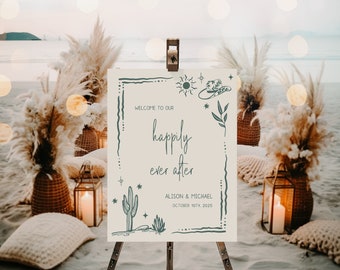 Happily Ever After Wedding Sign Template Modern Western Wedding Welcome Sign Boho Desert Wedding | W2