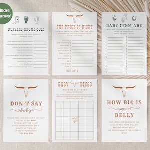 Western Baby Shower Games Bundle Cowboy Baby Shower Game Bundle Western Baby Shower Editable | Moab 15 games
