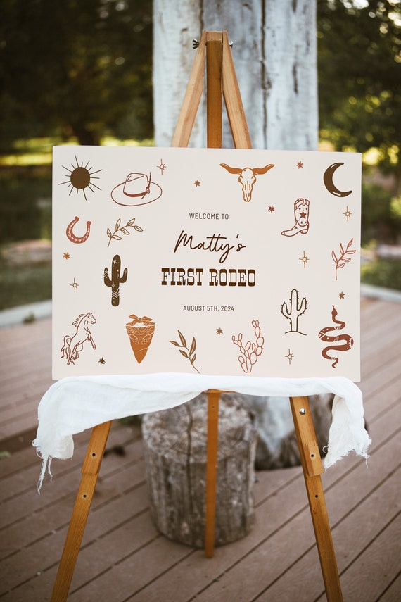 My First Rodeo 1st Birthday Welcome Sign, Southwestern Birthday Welcome Sign, Printable Western First Birthday Sign | Cassie
