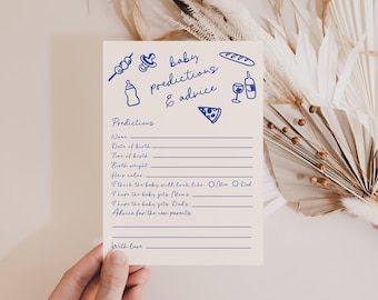 Italian Baby Shower Predictions and Advice Card Template, Ciao Bambino Blue Italy Baby Shower Games | HD4 Blue