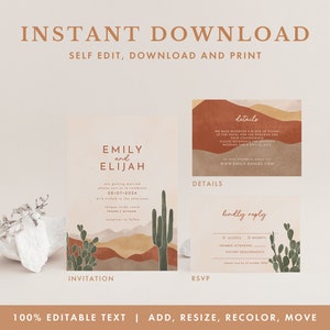 Boho Desert Wedding Invitation Suite Cactus Invitation Arizona Wedding Invitation Set Saguaro Warm Earth Tones AVA image 4