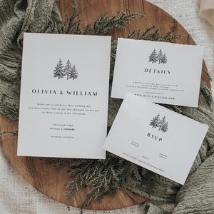 Forest Wedding Invitation Template Pine Trees Wedding Invitation Instant Download Rustic Wedding // Set of 3 DIGITAL DOWNLOAD