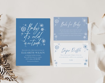Baby It's Cold Outside Baby Shower Invitation Template Winter Wonderland Baby Shower Invite Blue Boy Baby Shower | Winter