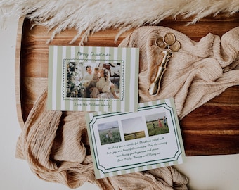 Whimsical Striped Family Holiday Christmas Card Template with Photos