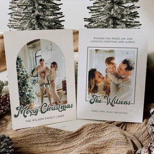 Christmas Card Photo Template, Arch Christmas Card, Retro Christmas Card, Boho Holiday Card