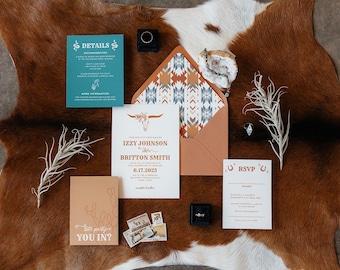 Western Wedding Invitation Suite, Desert Cowboy Southwest Wedding | Moab