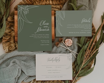 Australian Wedding Invitation Suite Template Eucalyptus Sage Green Wedding Invitation Blue Gum Tree Template Printable | Alexis