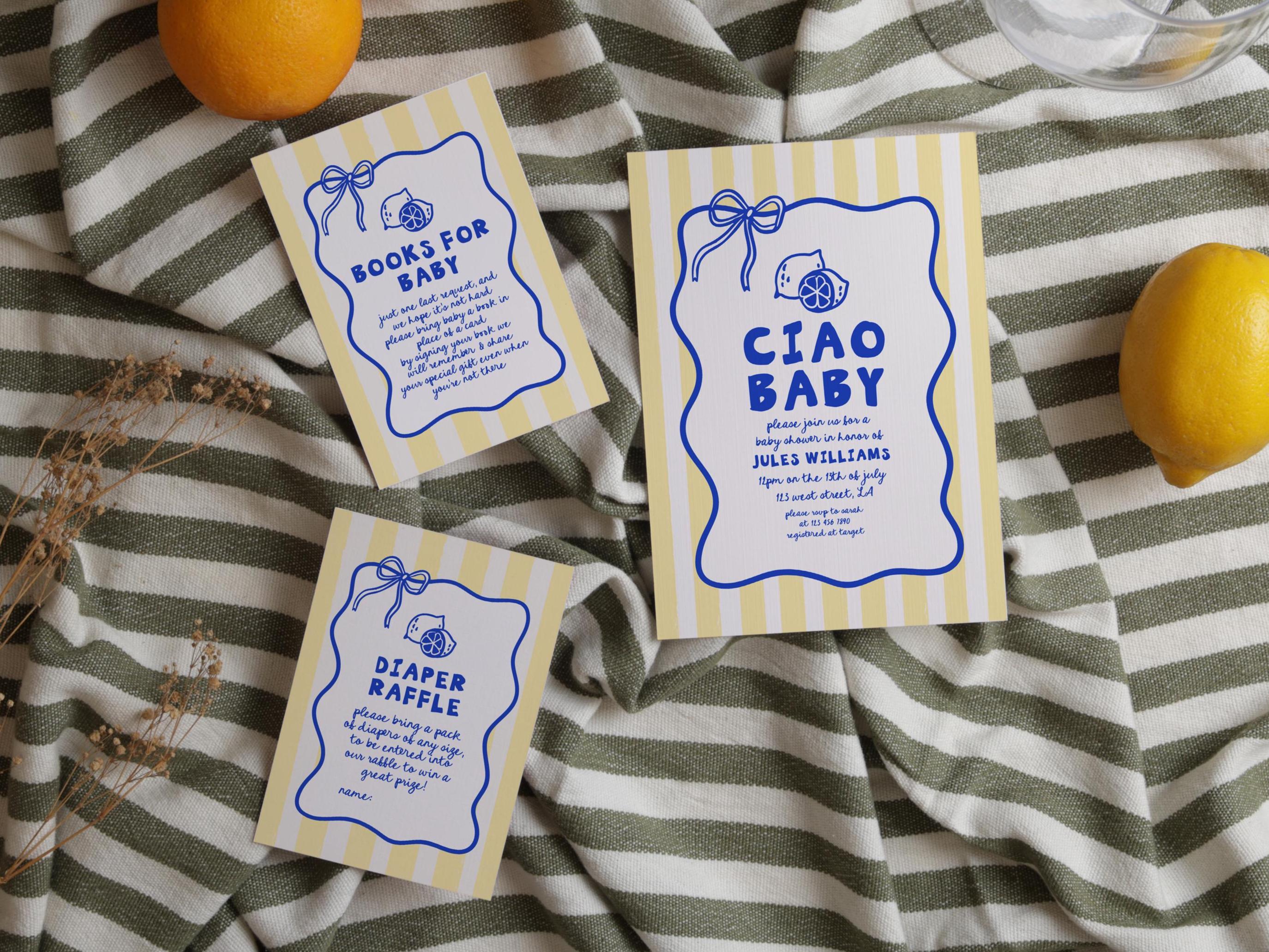 PRINTED Ciao Baby Lemon Baby Shower, La Dolce Vita Baby Shower, Amalfi Coast Italian Baby Shower Invitation | ST2