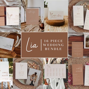 Boho Wedding Stationery Bundle Beige Wedding Suite Template Beige Wedding Set Printable Wedding Bundle Set // 16 pcs | Lia