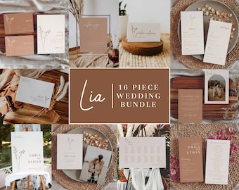 Boho Wedding Stationery Bundle Beige Wedding Suite Template Beige Wedding Set Printable Wedding Bundle Set // 16 pcs | Lia