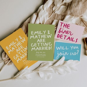 Colorful Wedding Invitation Suite Bright Hand Written Wedding Invite Bold Fun Wedding Invitation Template | Q1