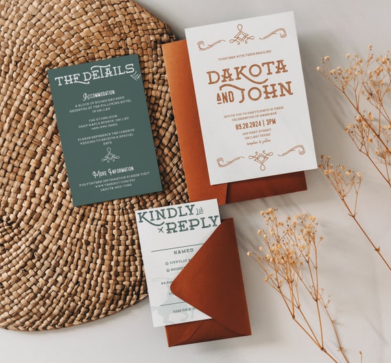 Western Wedding Invitation Suite Template, Desert Ranch Wedding Invite | Dakota