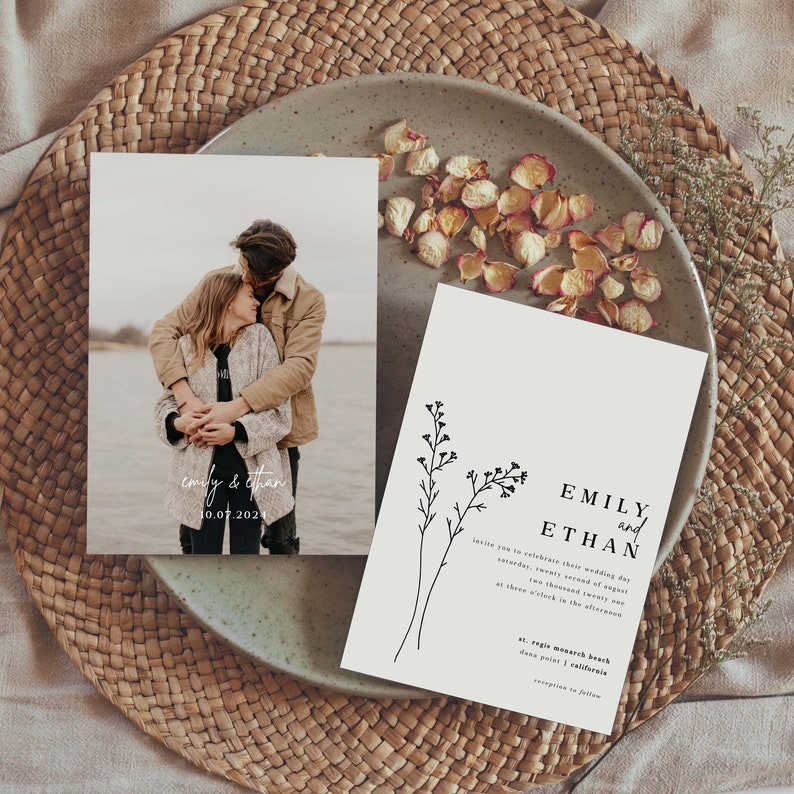 Minimalist Wedding Invitation Template Modern Floral Wedding Invitation DIY Download Flower Invite // Set of 3 DIGITAL DOWNLOAD | Lia image 7
