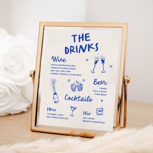 Hand Drawn Bar Sign Squiggle Wedding Bar Sign Drinks Template Hand Drawn Fun Bright Bold Wedding Customizable Template | Q1