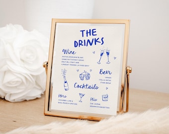 Hand Drawn Bar Sign Squiggle Wedding Bar Sign Drinks Template Hand Drawn Fun Bright Bold Wedding Customizable Template | Q1
