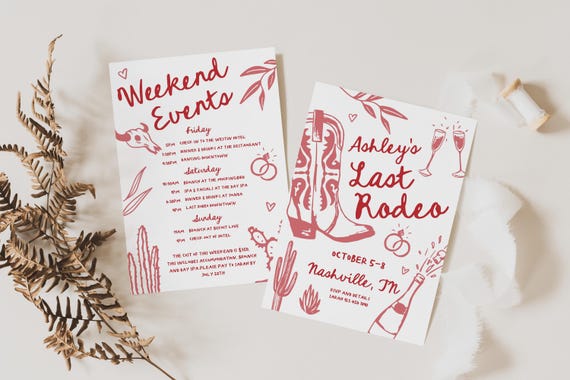 Let's Go Girls Nashville Bachelorette Party Invitation Itinerary Template Nash Bash Bachelorette Weekend Invite Last Rodeo | B1