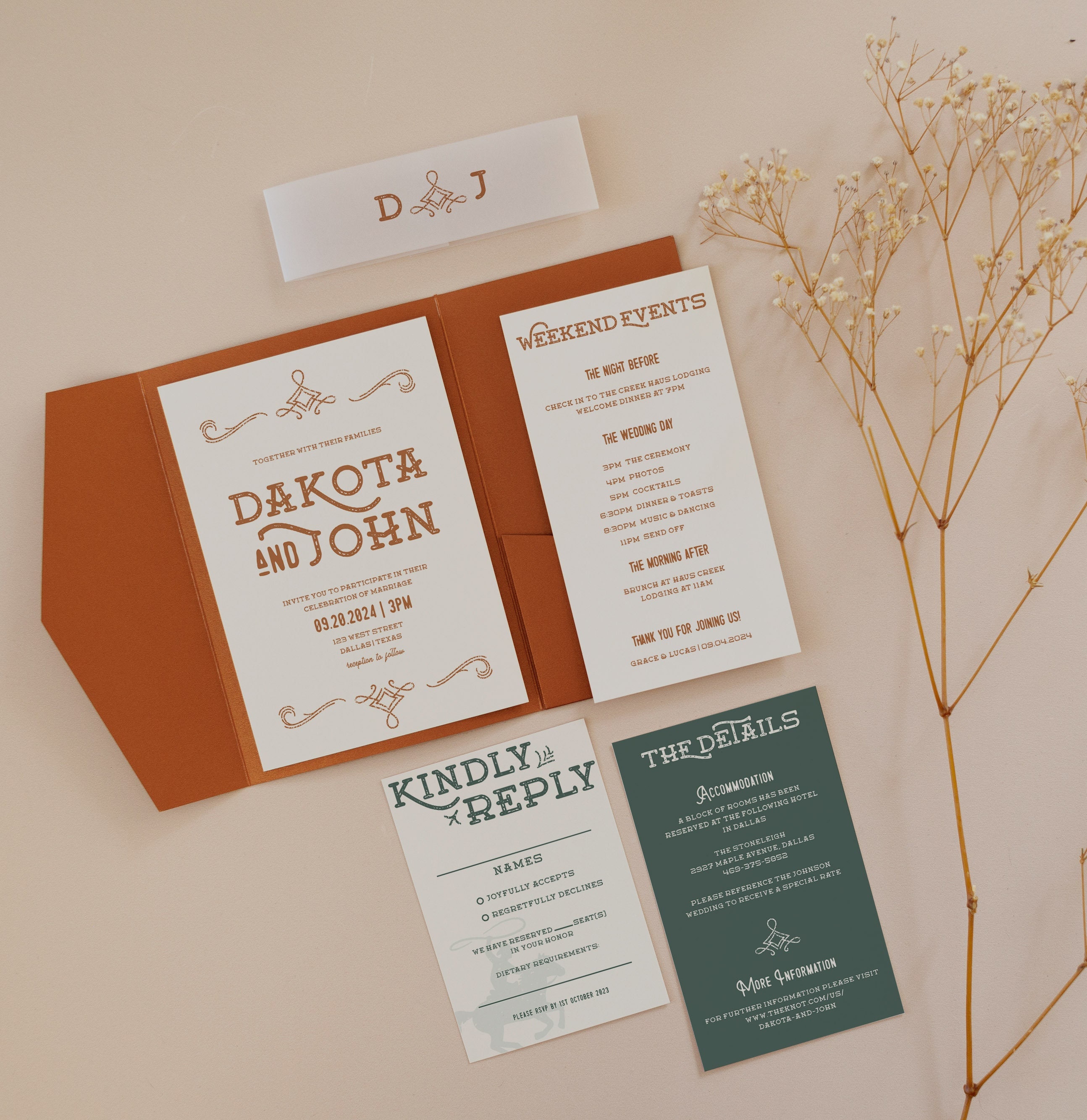 Modern Western Wedding Invitation Suite Wedding