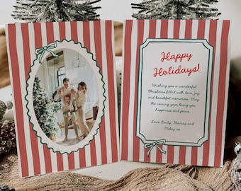 Whimsical Holiday Christmas Card Template - Striped with Photo
