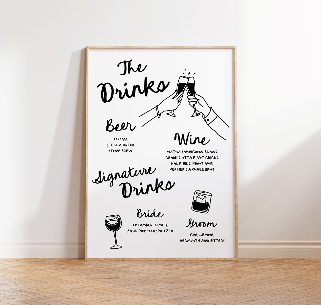 Hand Drawn Bar Sign Wedding Bar Sign Drinks Template Hand Drawn Fun ...