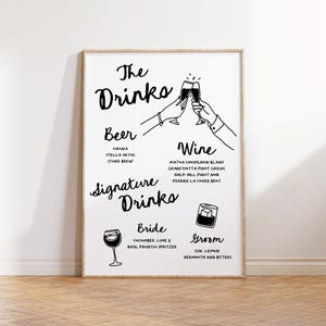 Hand Drawn Bar Sign Wedding Bar Sign Drinks Template Hand Drawn Fun Wedding Customizable Template - Champagne Tower | HD3