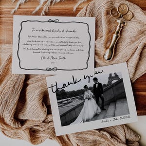 Whimsical Wedding Thank You Card Template, Scribble Bow Hand Drawn Wedding Thankyou Card | HD4