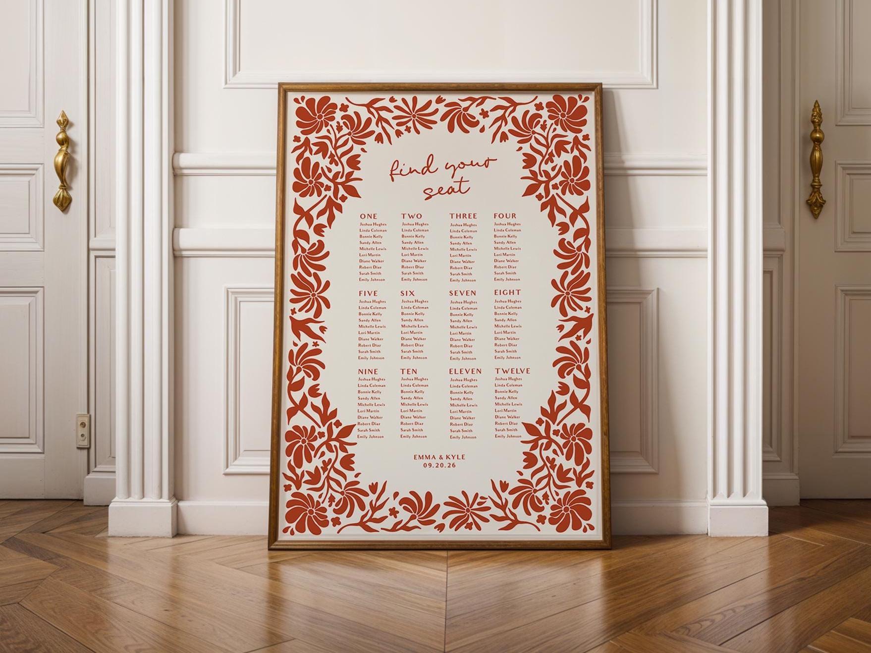 Modern Mexican Wedding Seating Chart Sign, Talavera Wedding Seating Sign Template | BT1