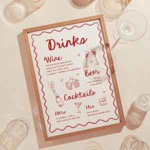 Hand Drawn Bar Sign Illustrated Squiggle Wedding Bar Sign Drinks Template Hand Drawn Fun Wedding Customizable Template | HD1