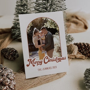 Minimalist Christmas Card Photo Template, Arch Christmas Card, Retro Christmas Card, Holiday Card