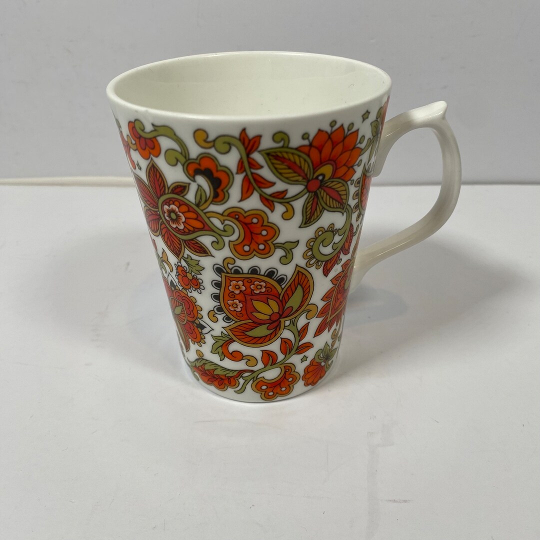 Vtg Jason Works Nanrich Pottery Orange Red Green Paisley Fine Bone