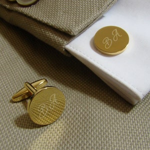 Grabado de letras Gemelos Gold Shine Round | Regalo para un hombre | Personaliza | | de cumpleaños | de grabado de diamante
