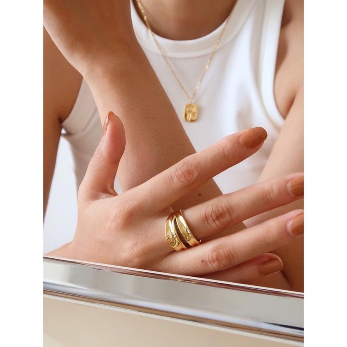 Unique Double Layered Hollow ring Chunky Gold Ring Etsy