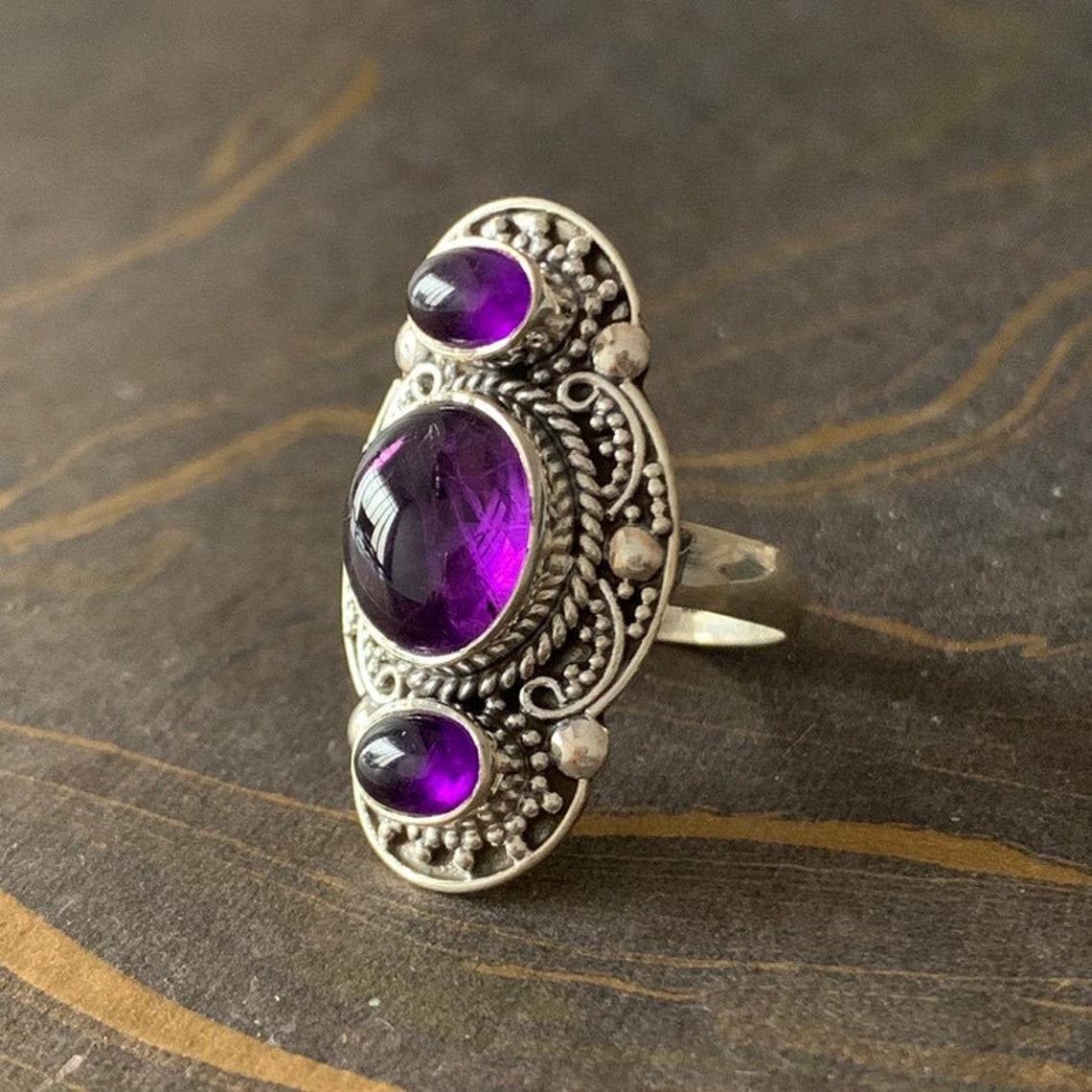 NATURAL AMETHYST Ring Purple Amethyst Ring Silver Ring | Etsy