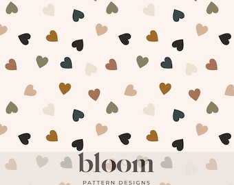 Boho Hearts Seamless Repeat Pattern - Muted, Earth Tones, Heart, Valentine's Day - Personal and Commercial Use