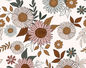 Sunflower Daisy Floral Seamless Pattern Design Digital File Clipart. Boho, Retro, Flowers. Personal and Commercial Use.