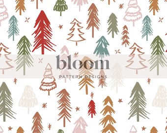 Boho Christmas Trees Seamless File - Christmas Pattern Design, Digital File Clipart. Modern, Colorful Tree. Personal and Commercial Use.