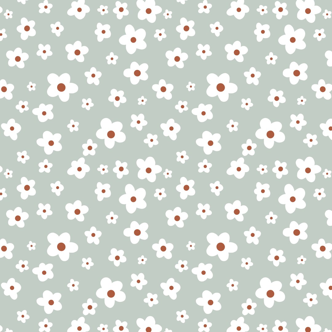 Daisy Flowers Seamless Pattern Design Digital File Clipart. Sage, Retro ...