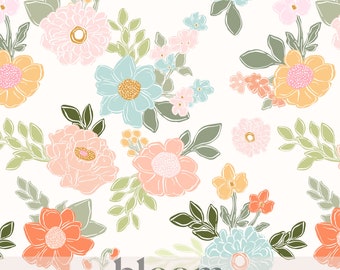 Sunshine Florals in Blush, Peach, Golden Yellow, Blue Seamless Pattern Design Digital File Clipart. Summer. Personal and Commercial Use