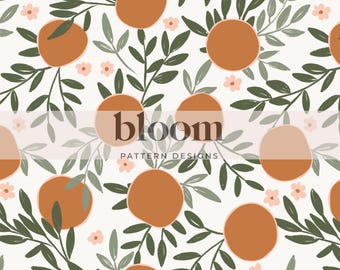 Orange Grove Seamless Design, Botanical Fruit Pattern File, Floral Greenery