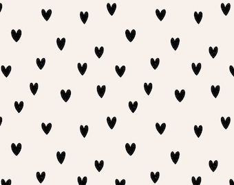 Heart Seamless Pattern Design Digital File Clipart. Black Hearts Textured on Bone, Minimalist, Cute.  Personal and Commercial Use.