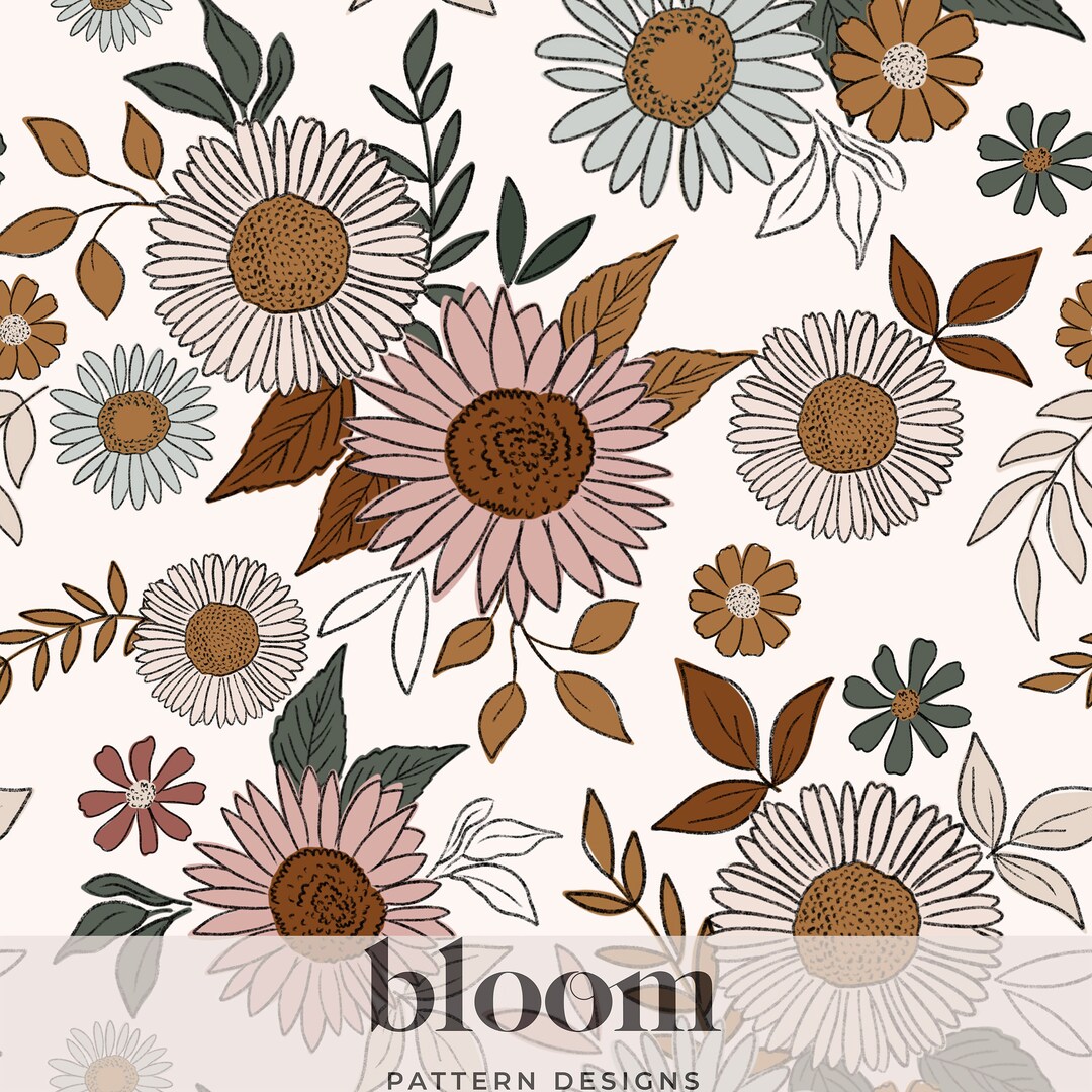 Sunflower Daisy Floral Seamless Pattern Design Digital File Clipart