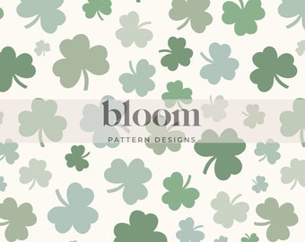 Lucky Shamrocks Seamless Digital Design for St Patricks Day, Green Clovers - Seamless File, Clipart. Personal and Commercial Use.