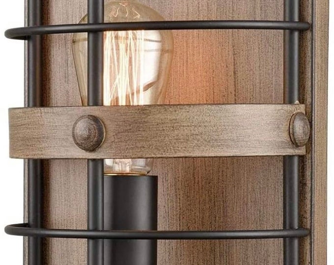 Rustic Farmhouse Wooden Metal Wall Sconce Light Etsy