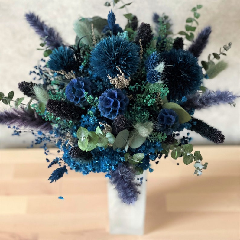 Shades of Blue Dried Flowers Bouquet for Royal Blue Decor Etsy