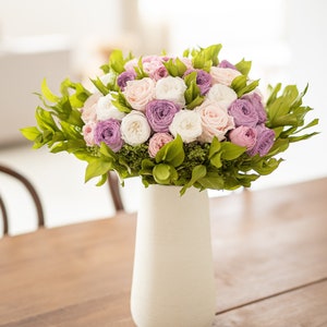Luxury preserved roses bouquet,pink peony roses,dusty purple bouquet,eternal roses,English roses,unique gift to impress
