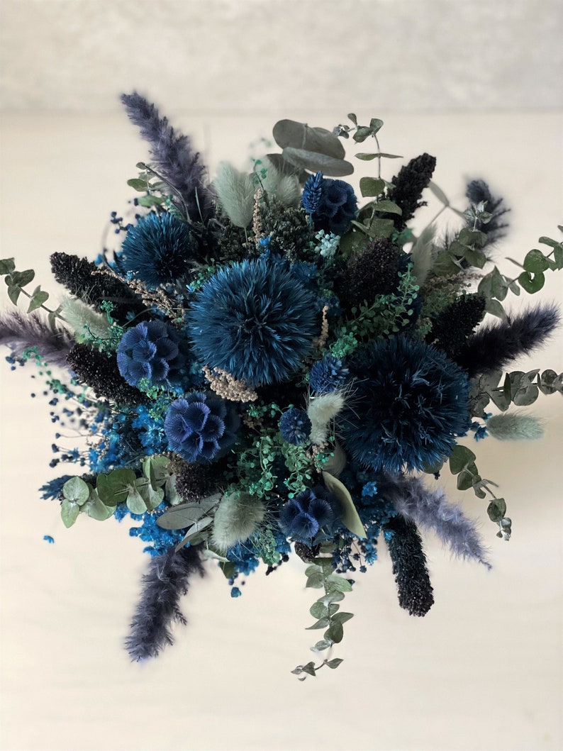 Shades of Blue Dried Flowers Bouquet for Royal Blue Decor Etsy
