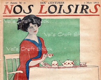 1900年代のフランス製アンティーク雑誌のページ - 5枚 - ヴィクトリア