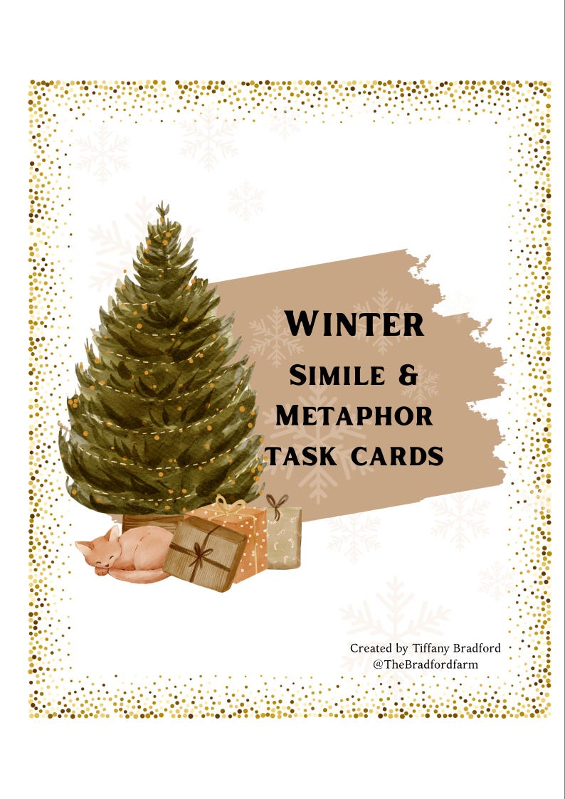 Christmas simile and metaphor task cards